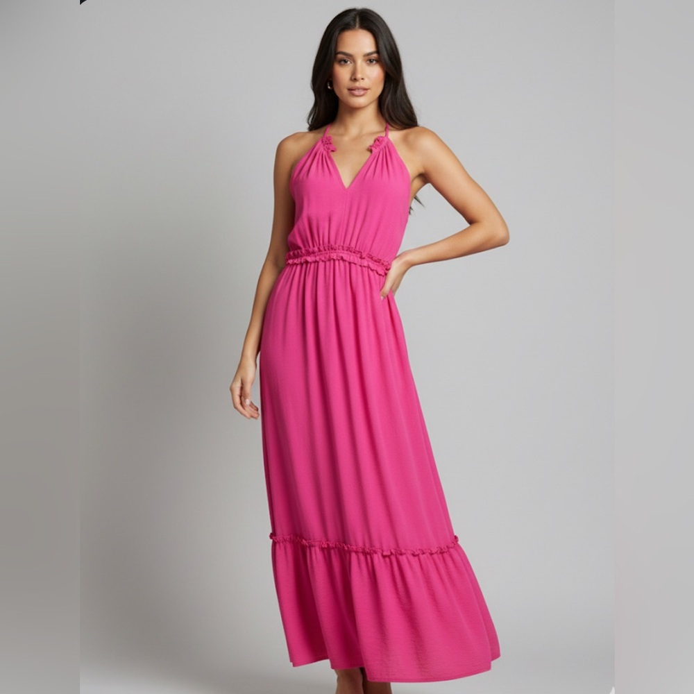 Women’s Hot Pink Halter Maxi Dress